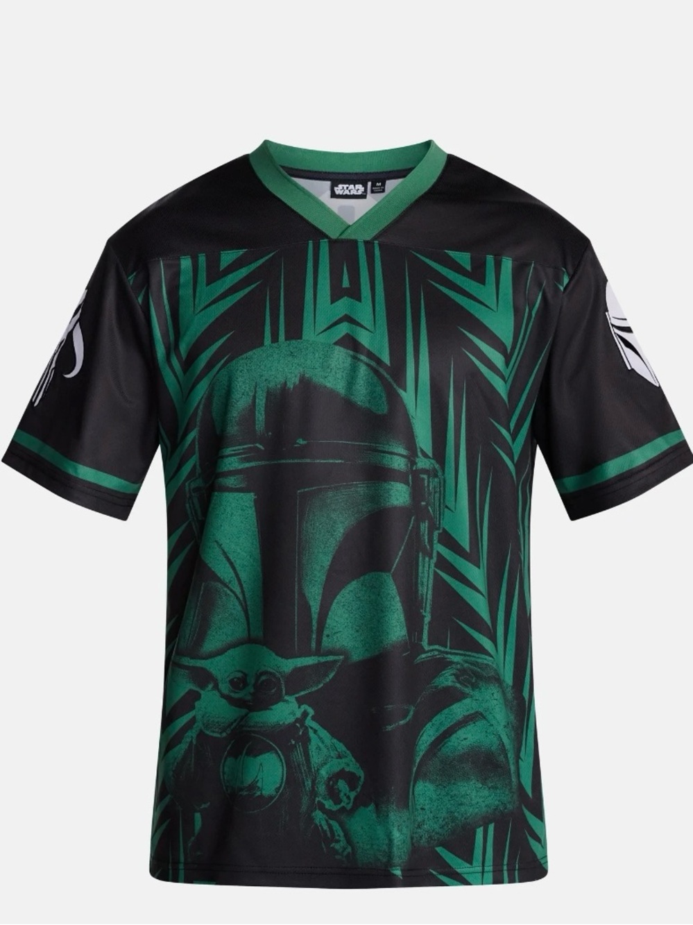 Star Wars Mandalorian Grogu Men’s XS Graphic Mesh Soccer Jersey Black Green NWT